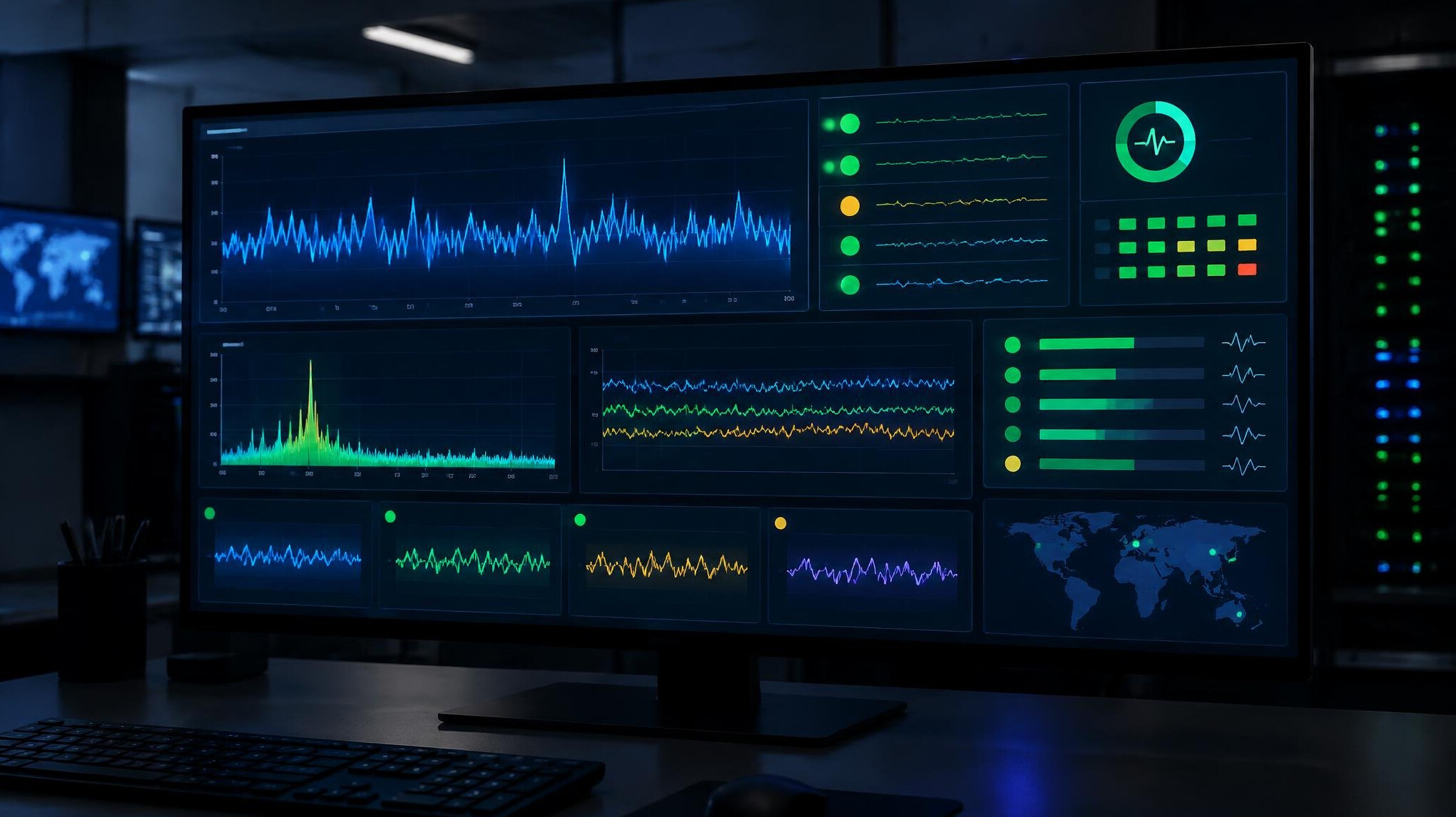 Monitoring dashboards with live data on a screen